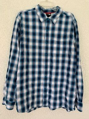 The North Face Men’s Blue and White Plaid Button-Down Shirt size XL